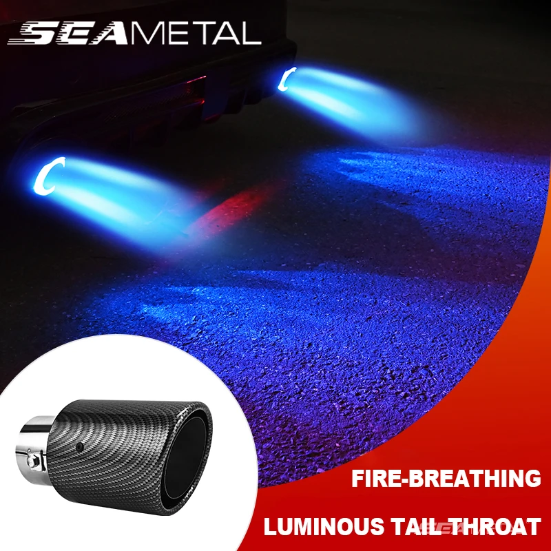 

SEAMETAL Led Car DIY Muffler Luminous Flame Light Auto Exhaust Pipe Extension Carbon Fiber Styling Decoration Universal for 62mm
