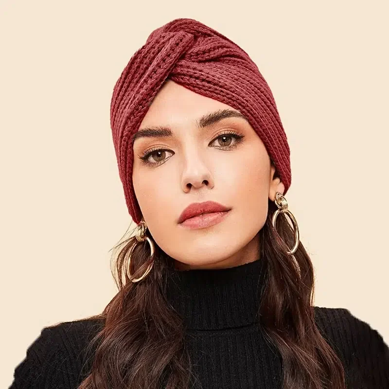 Muslim inner hijab caps bohemia turban cashmere cross wrap head Indian hat wool knitting hijab bonnet turbante cap ready to wear