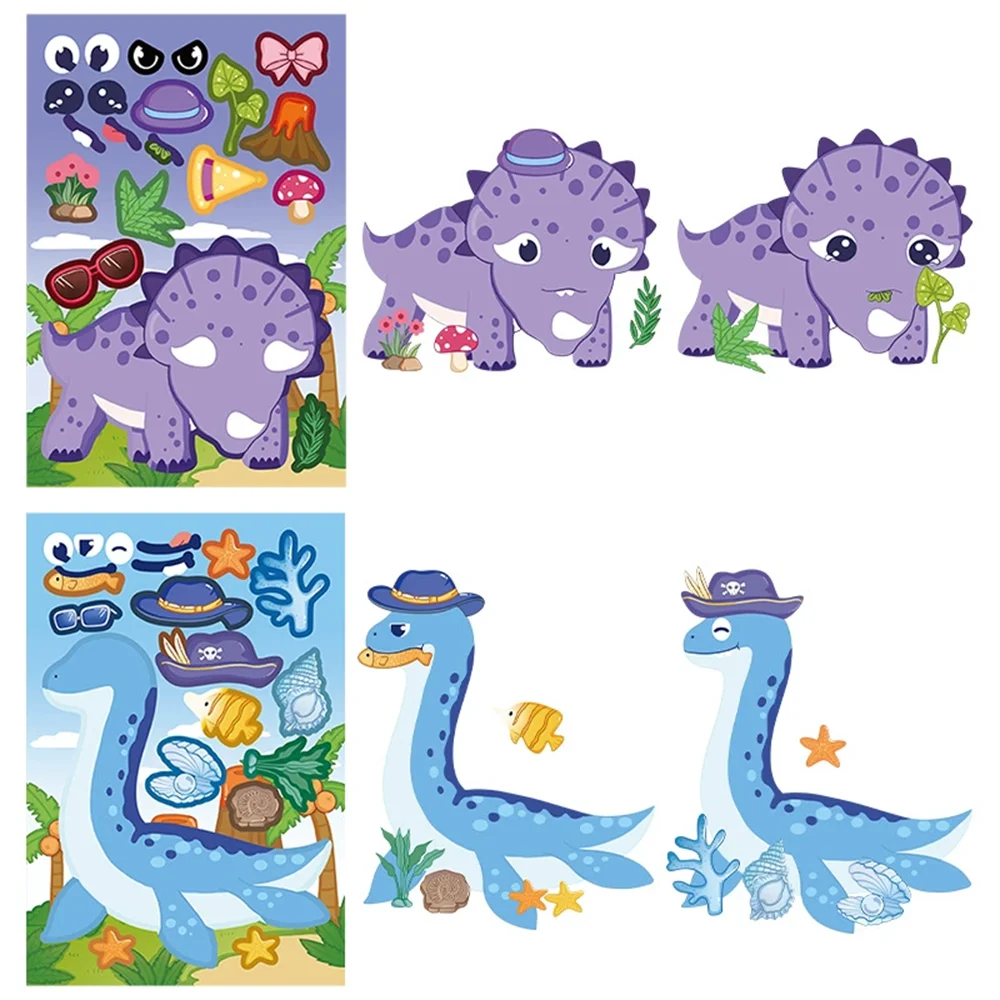 8/16sheets Cartoon Cute Dinosaur Puzzle Stickers DIY Decorative Children’s Puzzle Stickers Waterproof Daily Kids Toy Stickers.