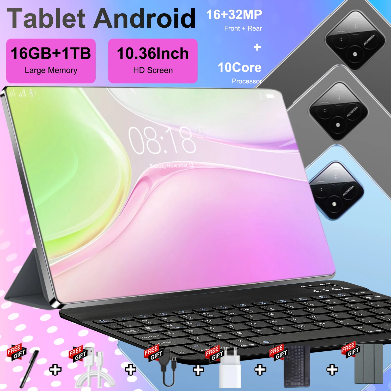 Tableta Android 13 de 10,36 pulgadas, 16 GB, 1 TB, modelo 2026, versión global, 10 núcleos, 4K HD, 5G, WIFI, Bluetooth, WPS, 12000 mAh.
