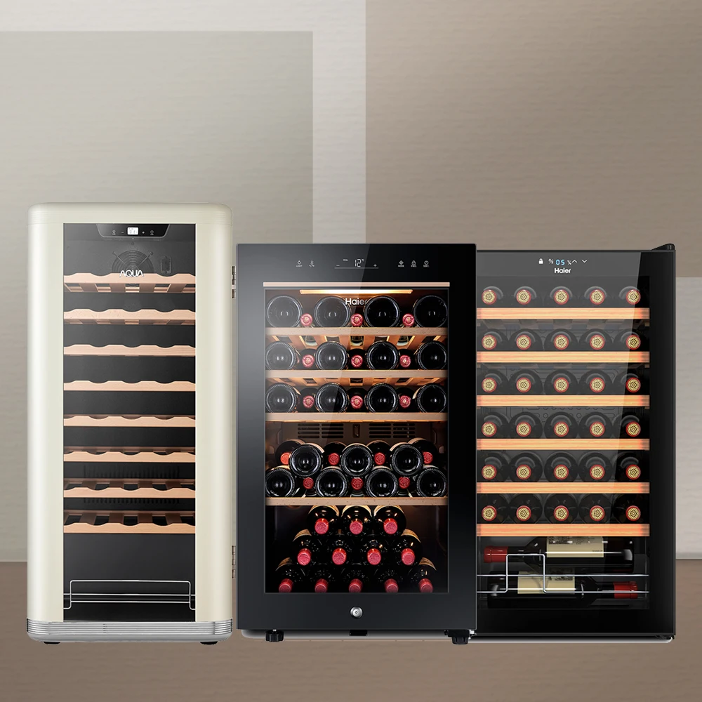 Haier Aqua wine cellar refrigerator touch control _ 34 bottles, 49 bottles (automatic humidity control),44 bottles (Retro) _ Installation of visits_HWCA85MDB,HWCA120MNB,HWCA43PNB