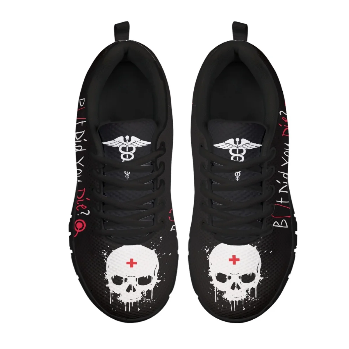 INSTANTARTS First Aid EMT Pattern Non-Slip Casual Sneakers Lightweight Wear-Resistant Flats Skull Design Breathable Sport Shoes