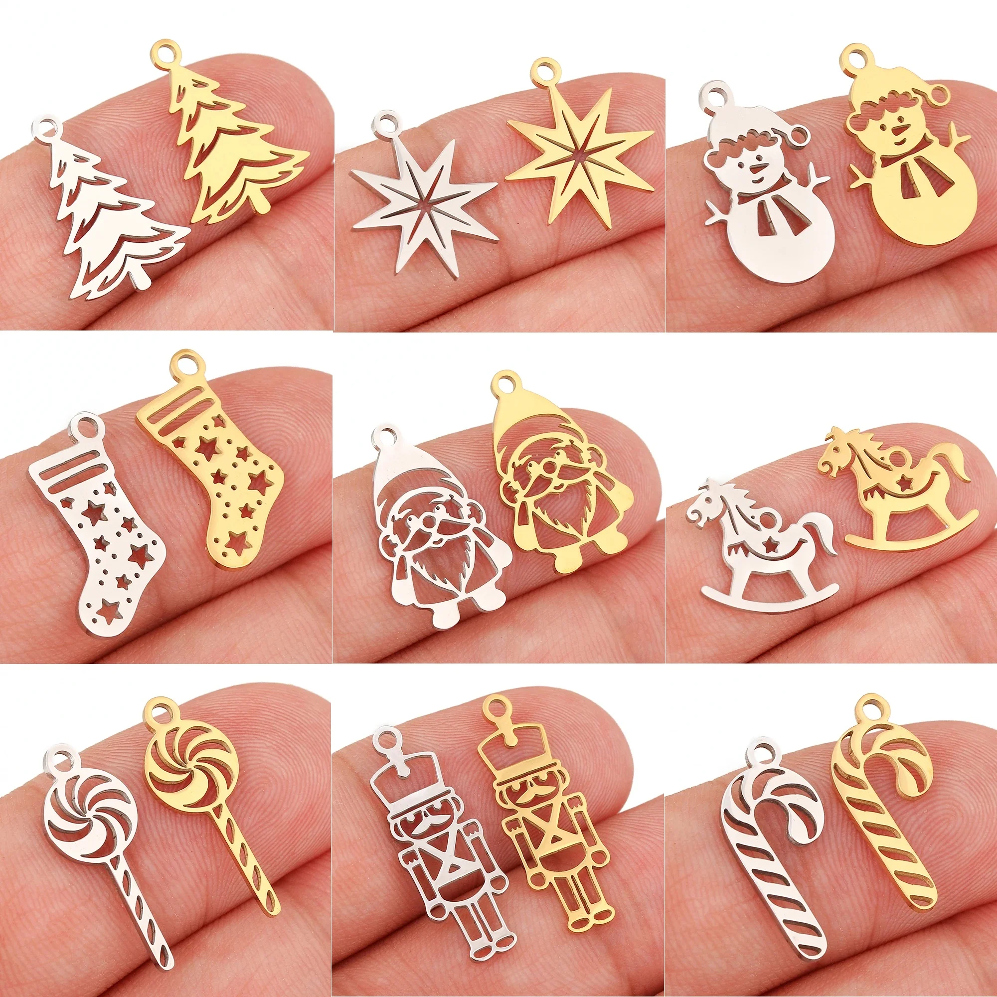 5 sztuk/partia Hollow Xmas wisiorki gwiazda skarpety/drzewo bożonarodzeniowe/Santa Claus Charm ze stali nierdzewnej naszyjnik DIY bransoletka komponenty do biżuterii — zdjęcie 2