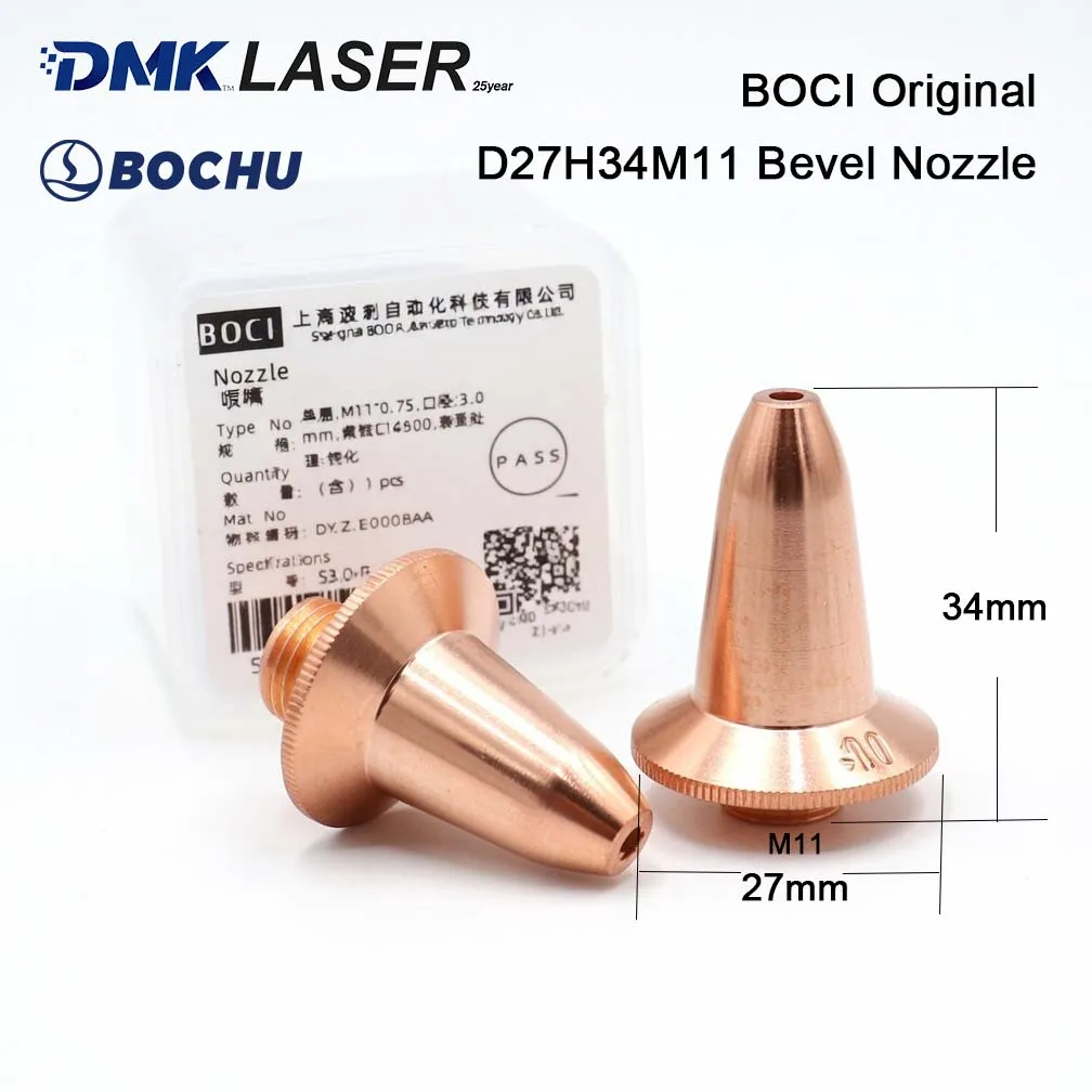 Oryginalna dysza laserowa BOCI D27 H34 M11 do cięcia płaskiego i skośnego, głowica tnąca 3D, dysze miedziane stożkowe do BOCHU BLT310 BLT4XX BLT6XX