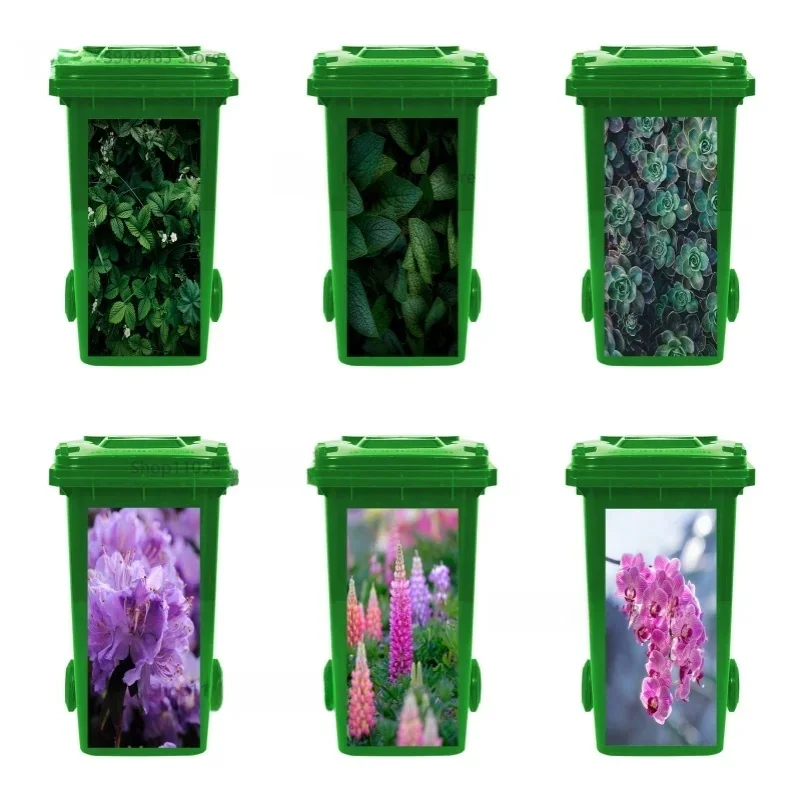 Bloeiende plant prullenbak muurschildering zelfklevende waterdichte stickers recycling milieuvriendelijke Wheelie Bin Art Decals - afbeelding 2