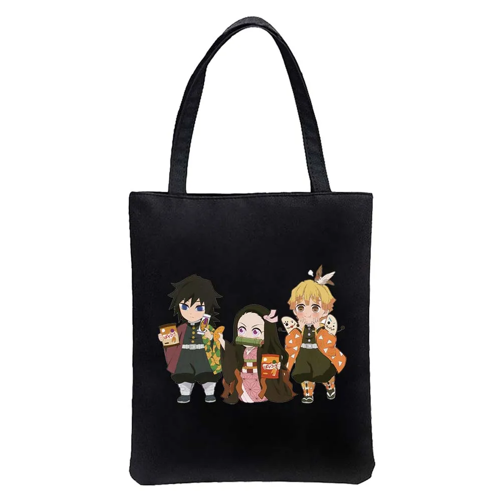 Cute Kimetsu No Yaiba Anime Demon Slayer Cartoon Printed Tote Bags for Women Shopping Bag Large Capacity Reusable Handbags