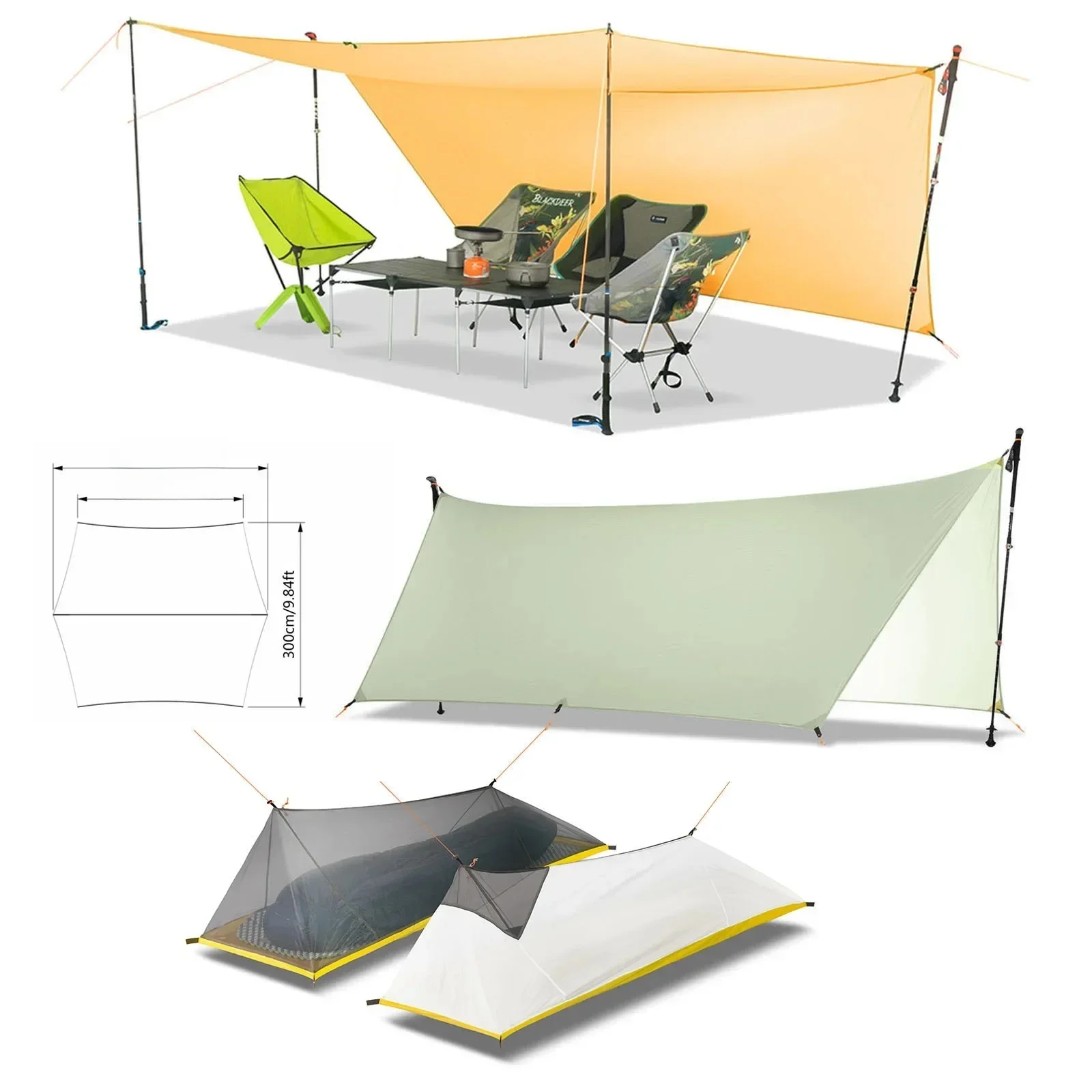 Ultralight 450g 20D dwustronna powłoka silikonowa nylonowa plandeka Sun Shelter namiot plażowy Camping Flysheet Pergola markiza baldachim plandeka — zdjęcie 2
