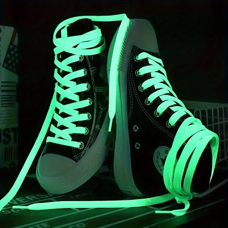 6 Pairs of Fluorescent Luminous Shoelaces in White and Green, Thickened Design, Durable, Suitable for Night Sports and Fitness