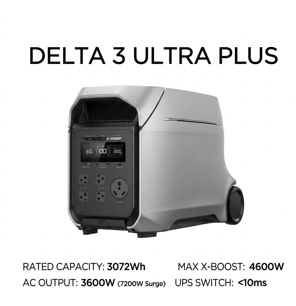 EcoFlow EU Version EcoFlow DELTA3 UltraPlus 3072Wh Outdoor Power Supply 3600W for Off Grid Camping Emergency Home Use portable power station