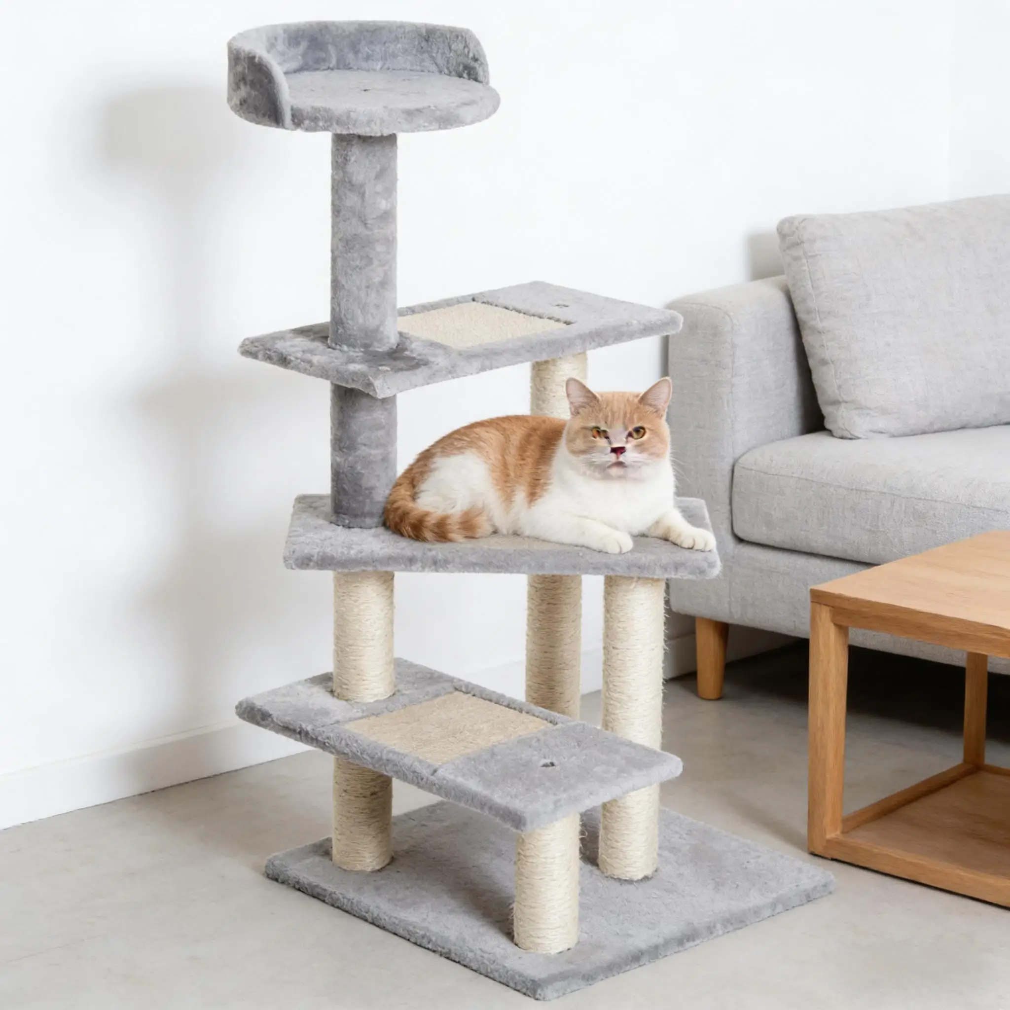 Revolving Stair Cat Tree, Spiral Cat Tower With Round Top Platform And 4 Perches, Plush Cat Activity Center With Scratching Posts, Furniture Saver, For Indoor Cats