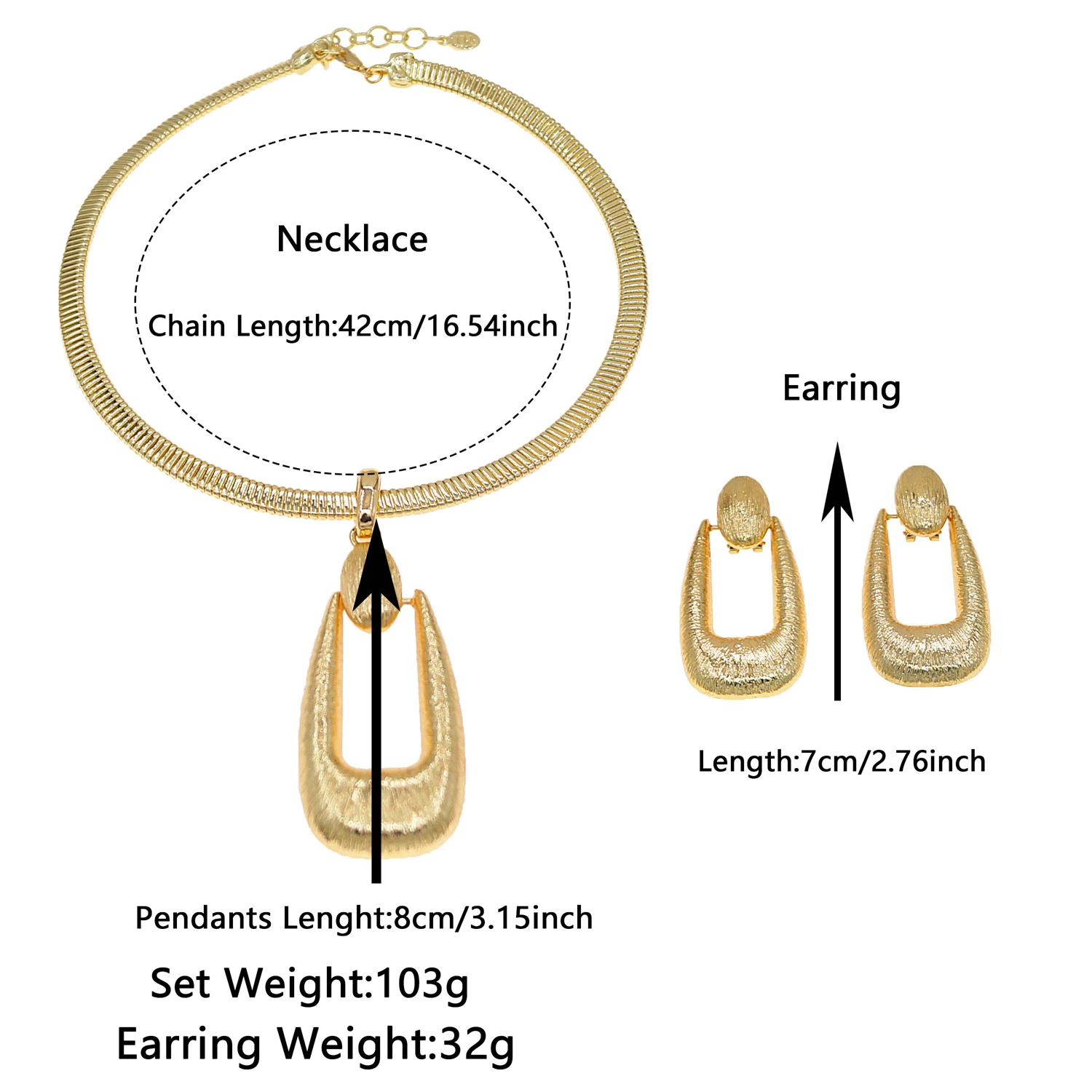 Necklace Earrings Women Jewelry Set Dubai Gold Plated Pendant Egg Shape Pendant Set of Two  Banquet  Gifts for women