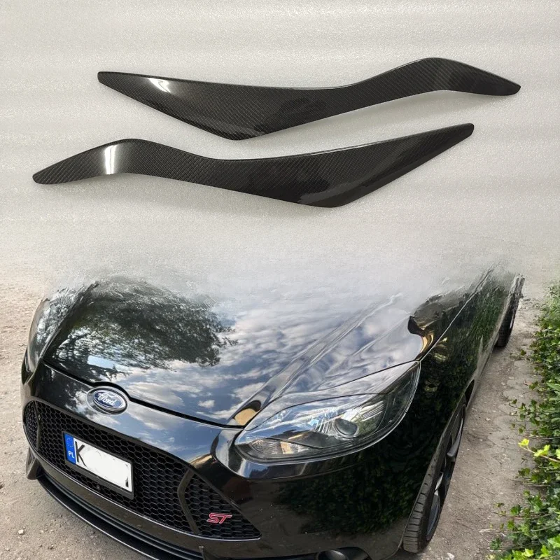 Carbon Fiber Koplamp Wenkbrauwen Cover Trim Sticker Hoofd Lamp Ooglid Voor Ford Focus MK3 2012 - 2014 Focus St Fiber glas Wenkbrauw - afbeelding 2