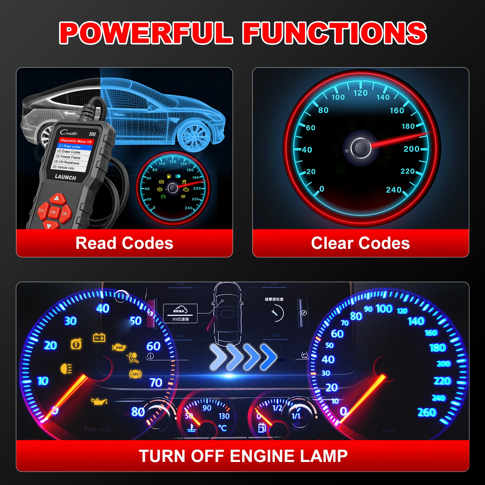 Picture 4: LAUNCH X431 CR300 OBD2 SCANNER CAN Auto Code Reader Diagnostic Tools I/M Engine Battery Tester Lifetime Free Update