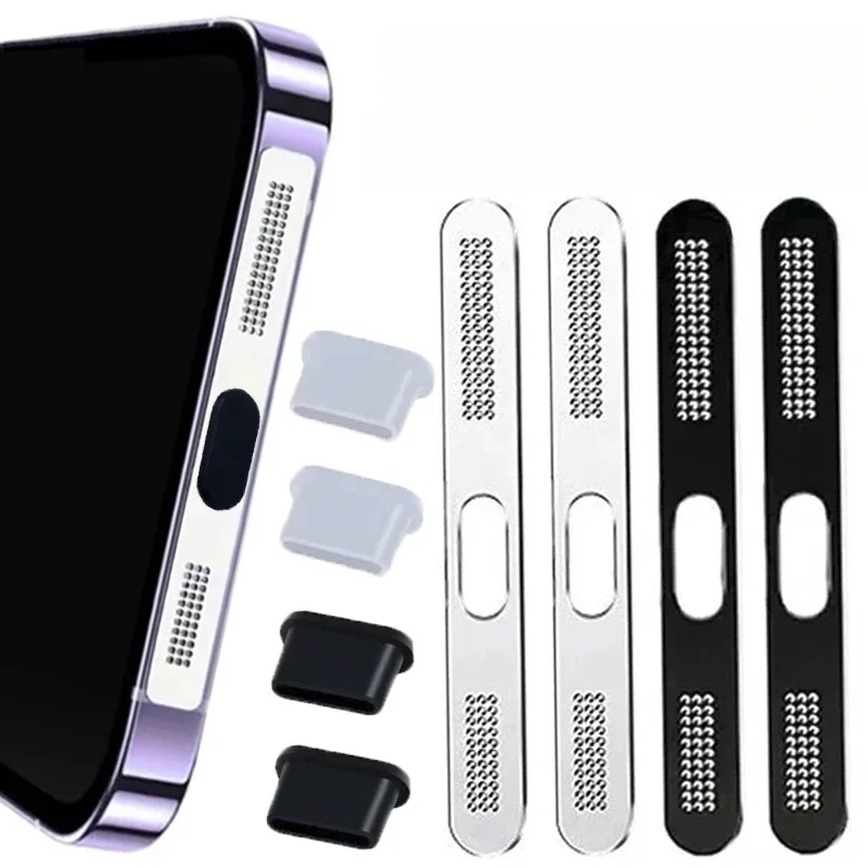 Filet autocollant Anti-poussière en métal pour IPhone 12 13 MIni 12 13 14 Pro Max 14 Plus, trou de haut-parleur pour écouteurs, couvercle Anti-poussière en maille métallique