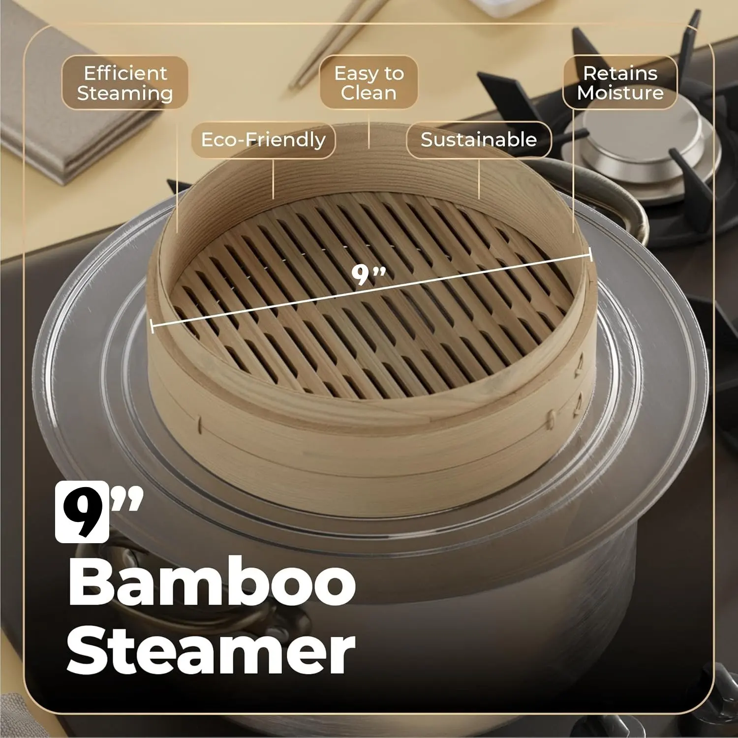 9 inch Round Kitchen Steamer Rack Steaming Ring Stainless Steel Adapter Tray Food Grade Rust for Asian Food Dumpling Dim Sum
