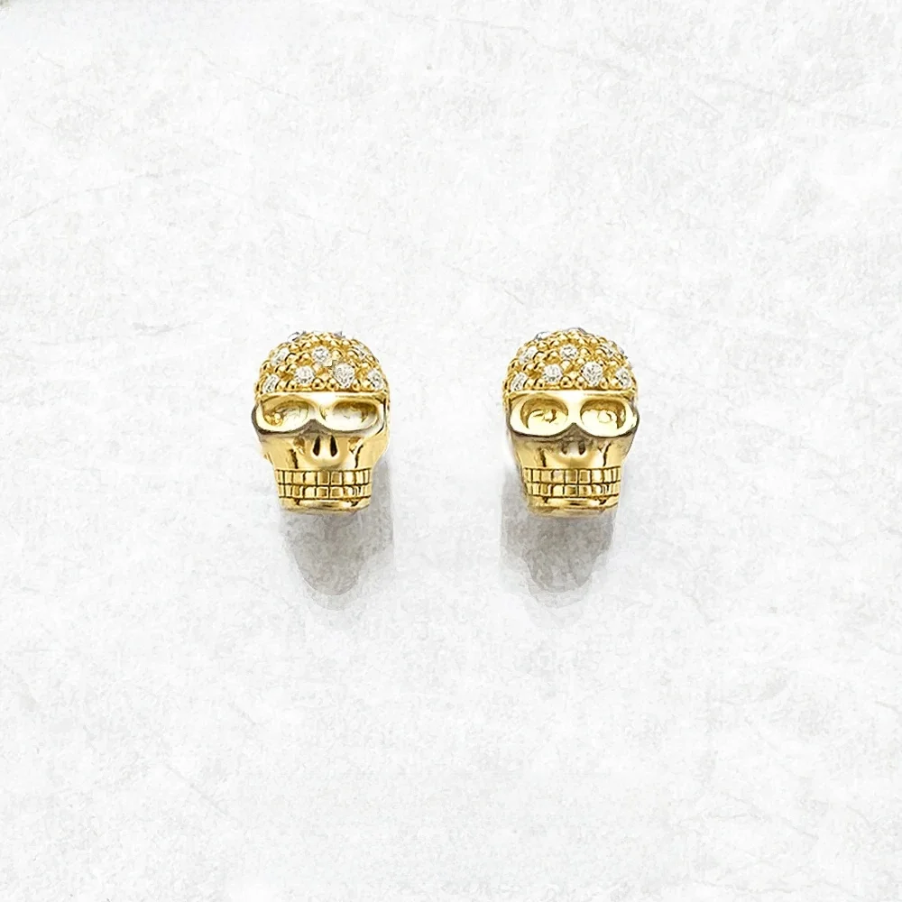 Kolczyki sztyfty ze złotą czaszką, Europa Rebel Street Punk Fine Jewelry dla kobiet mężczyzn prezent ze srebra próby 925 — zdjęcie 2