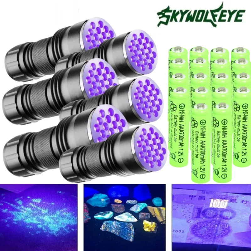 Skywolfeye 6PC UV Flashlight Black Light 21 LED Flashlight with AAA Battery for Pet Stain Scorpion Finder