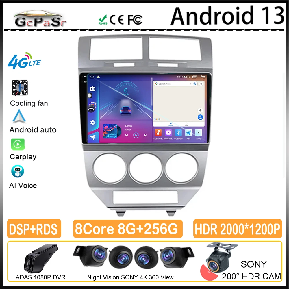 

Android 13 For Dodge Caliber 2007 - 2010 Car Radio Auto Multimedia Video Player GPS Navigation Rear camera No 2din DVD 5G DSP