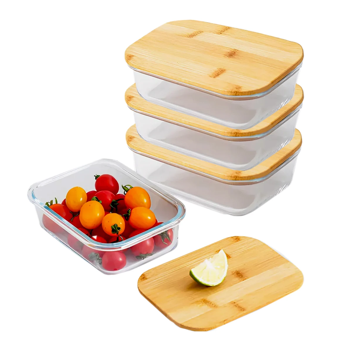 1480ml Glass Airtight Pot-Set 4 PCs Bamboo Marmita Lid