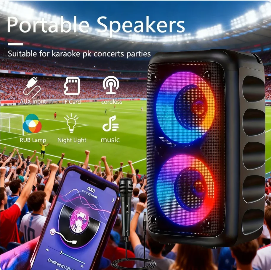 Altavoz Bluetooth portátil con 2 micrófonos inalámbricos, woofers duales, radio FM, TWS – Regalo para fiestas de karaoke