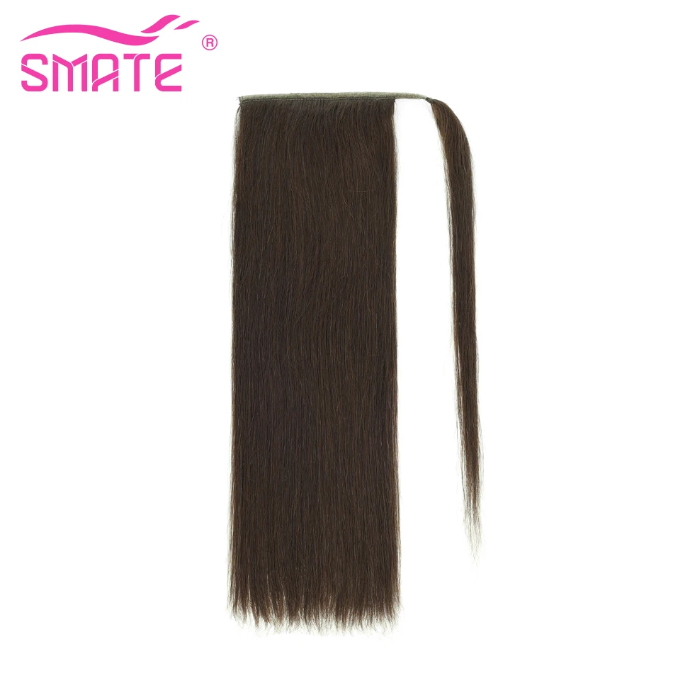 SMATE Wrap Around Ponytail Human Hair Pontail Clip In Ponytail 100% Brazilian Human Hair #2 Straight Remy Hair 70G 14\