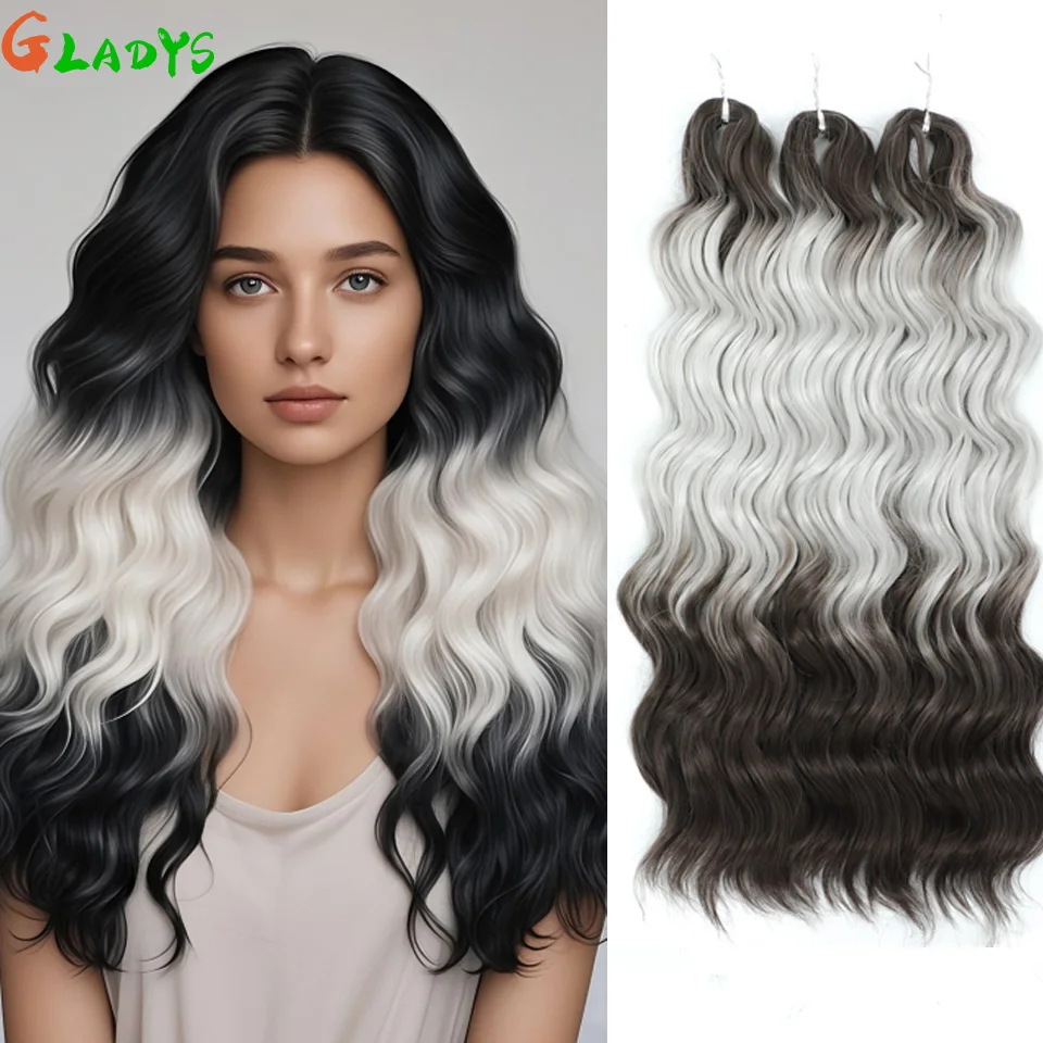 

Anna Synthetic Ombre White Color 300g Loose Wave Braiding Hair Extensions 24 Inch Loose Deep Wave Crochet Hair Extensions