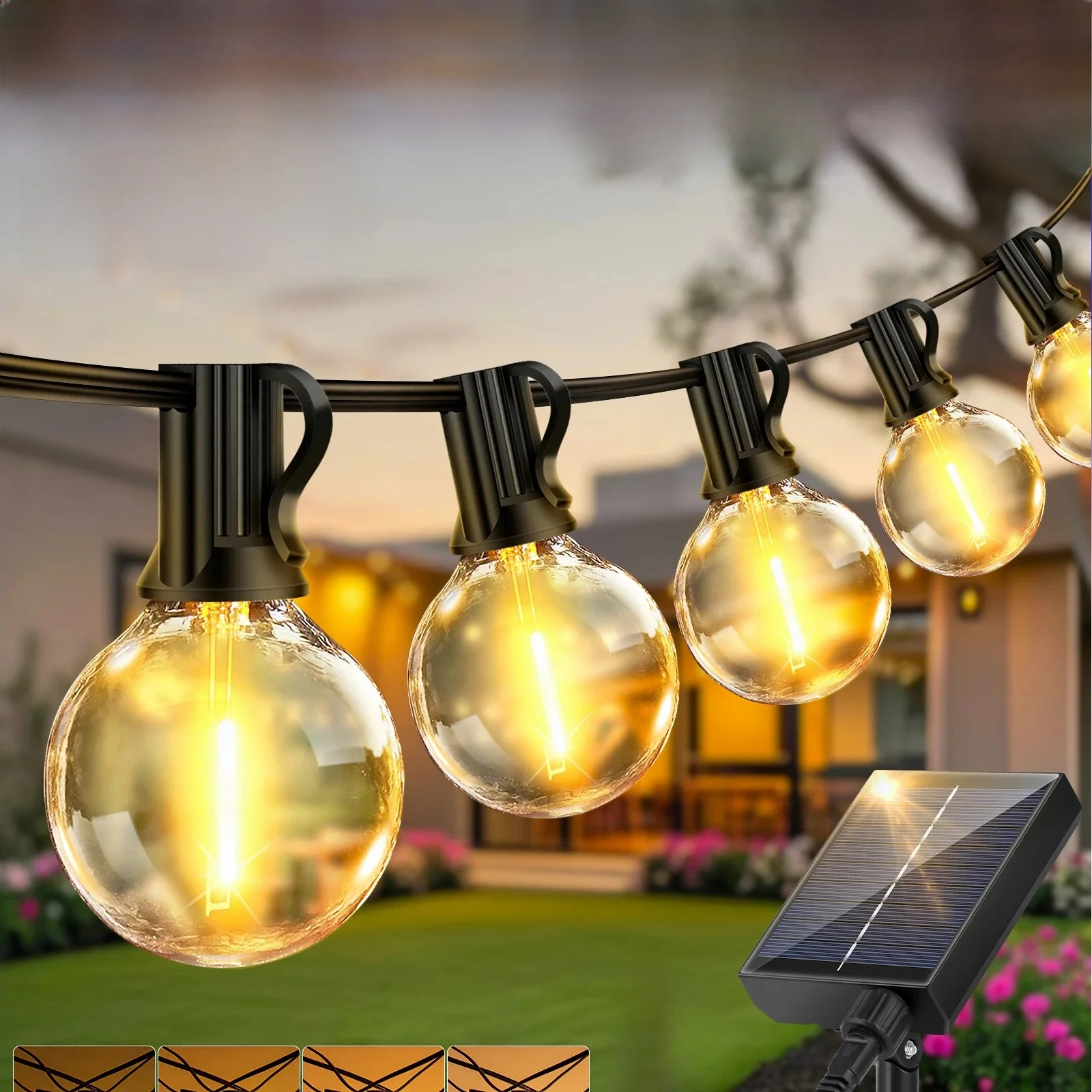 15M Solar Lamp Lichtslingers G40 Patio Lampen 8 Lichtmodi Onbreekbaar Weerbestendige Lampen voor Outdoor Kerstdecoratie - afbeelding 2