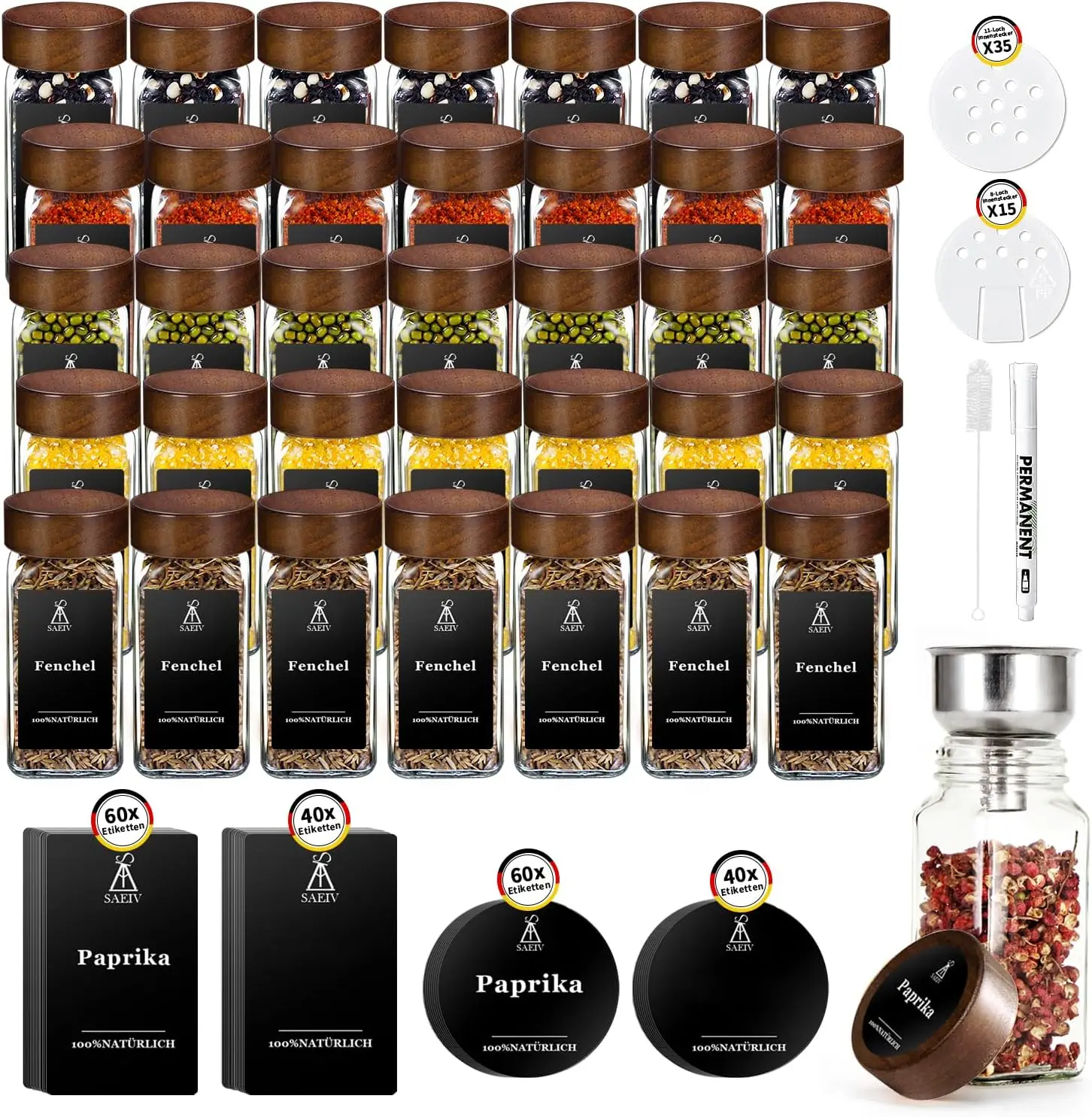 12/24/35 pezzi barattolo di spezie in legno di acacia con coperchio quadrato set barattolo di spezie in vetro da 120 ml con etichetta per spezie