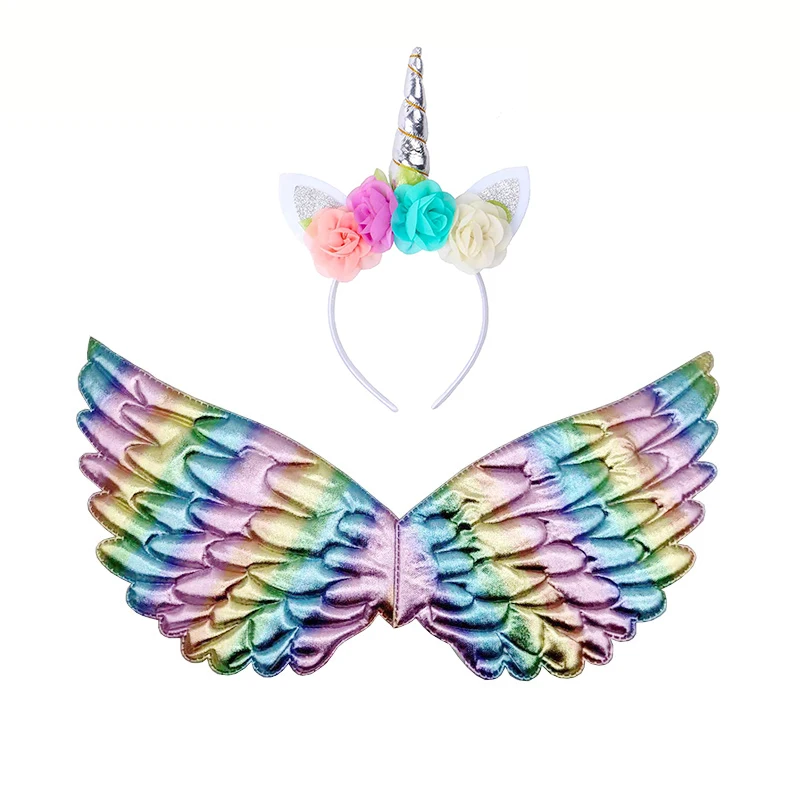 Children Cute Cat Ears Headband Unicorn Horn Headband Rainbow Wings for Kid Photo Props Birthday Party Dress Up Hair Accessories