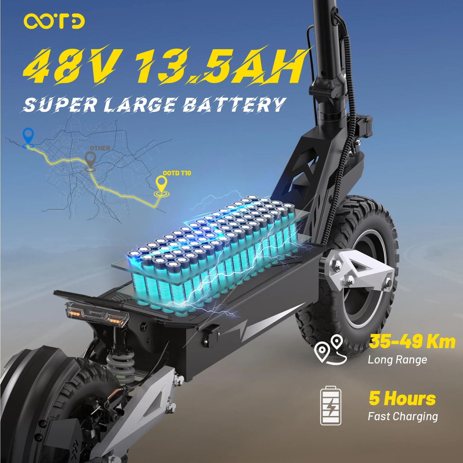 Scooter Eléctrico de Ciudad OO-TD T10 con Motor de 900W, Scooter Eléctrico de 11 Pulgadas, Scooter Eléctrico Todoterreno de 48V, Scooter Eléctrico Plegable, Disponible en Stock en la UE