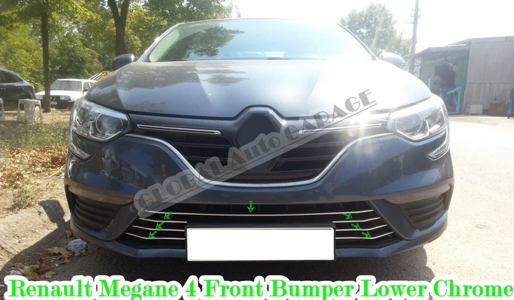 

For Renault Megane 4 Sedan Hatchback Front Bumper Lower Chrome 2016 2017 2018 2019 2020 Grille Chrome 7 PCS Auto Car Accessory