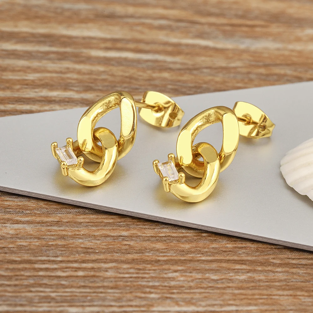 Nidin เครื่องประดับเซอร์คอนฝังขนาดเล็กทำจากทองแดงรูปสายโซ่ยอดนิยมใหม่ต่างหูตุ้มหูเครื่องประดับหูสไตล์พังก์สำหรับหญิงสาวของขวัญสุดสร้างสรรค์