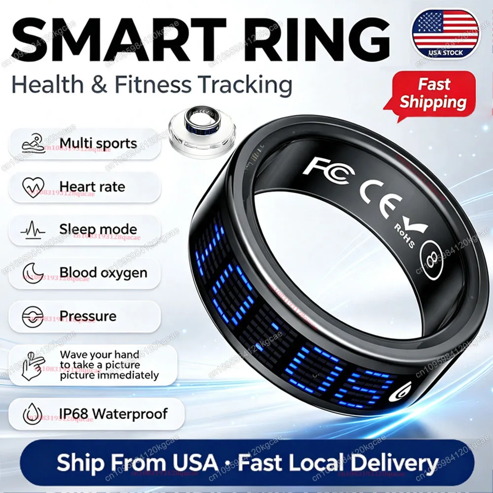 2026 Smart Ring Call Reminder Display Screen Heart Rate Blood Oxygen Sleep Monitor Gesture Control Rings Men Women Ship from USA