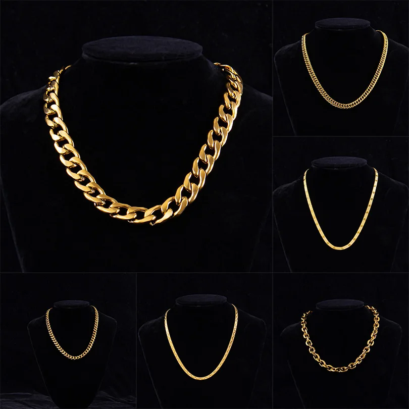 Fashion Thick Golden Curb Cuban Chain Men Hip Hop Stainless Steel Necklace Snake Chains Punk Rapper Jewelry Never Fade Non Rust