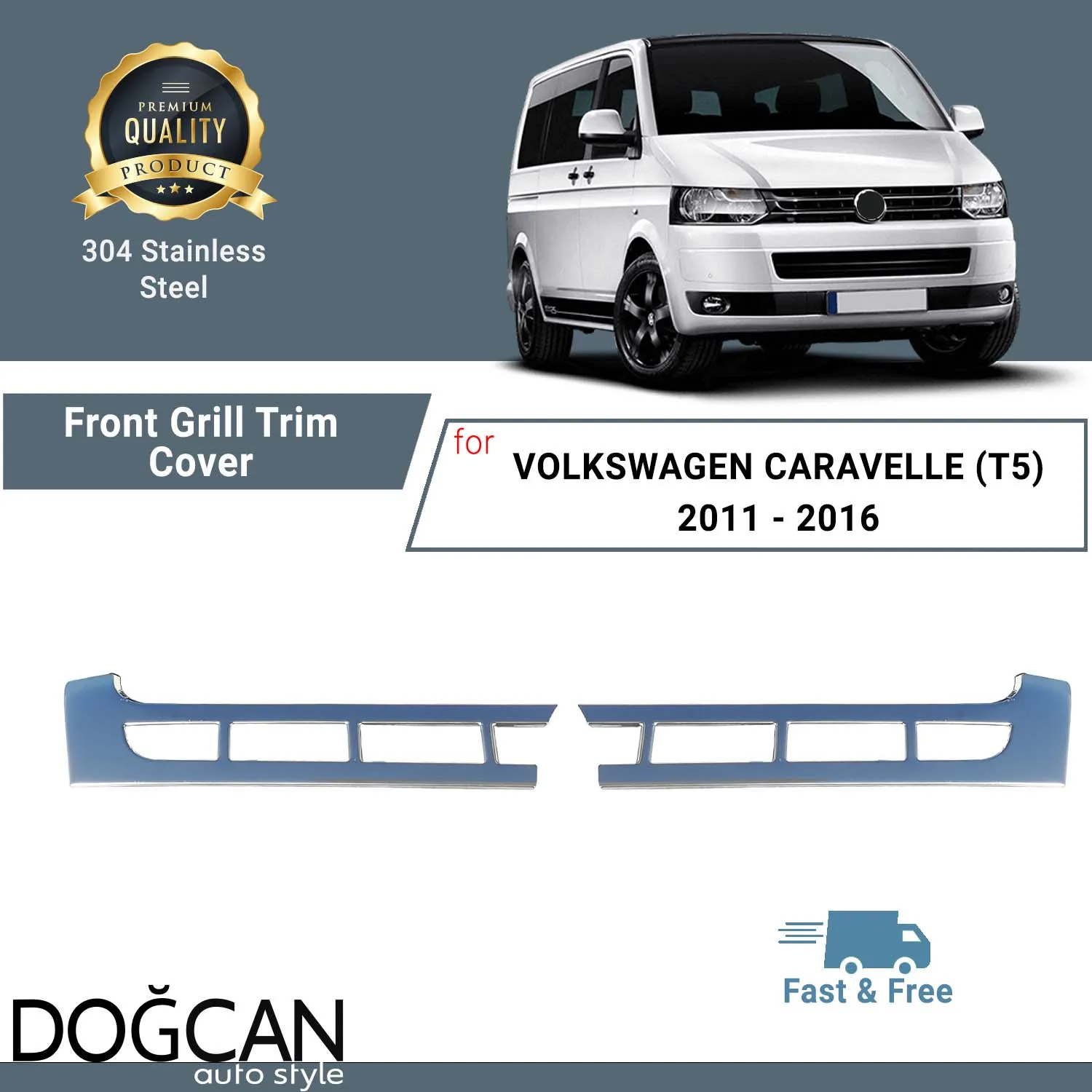 

For VOLKSWAGEN CARAVELLE (T5) 2011 - 2016 Chromium Front Grill Trim Cover Stainless Steel Protection Shiny and Chick Look