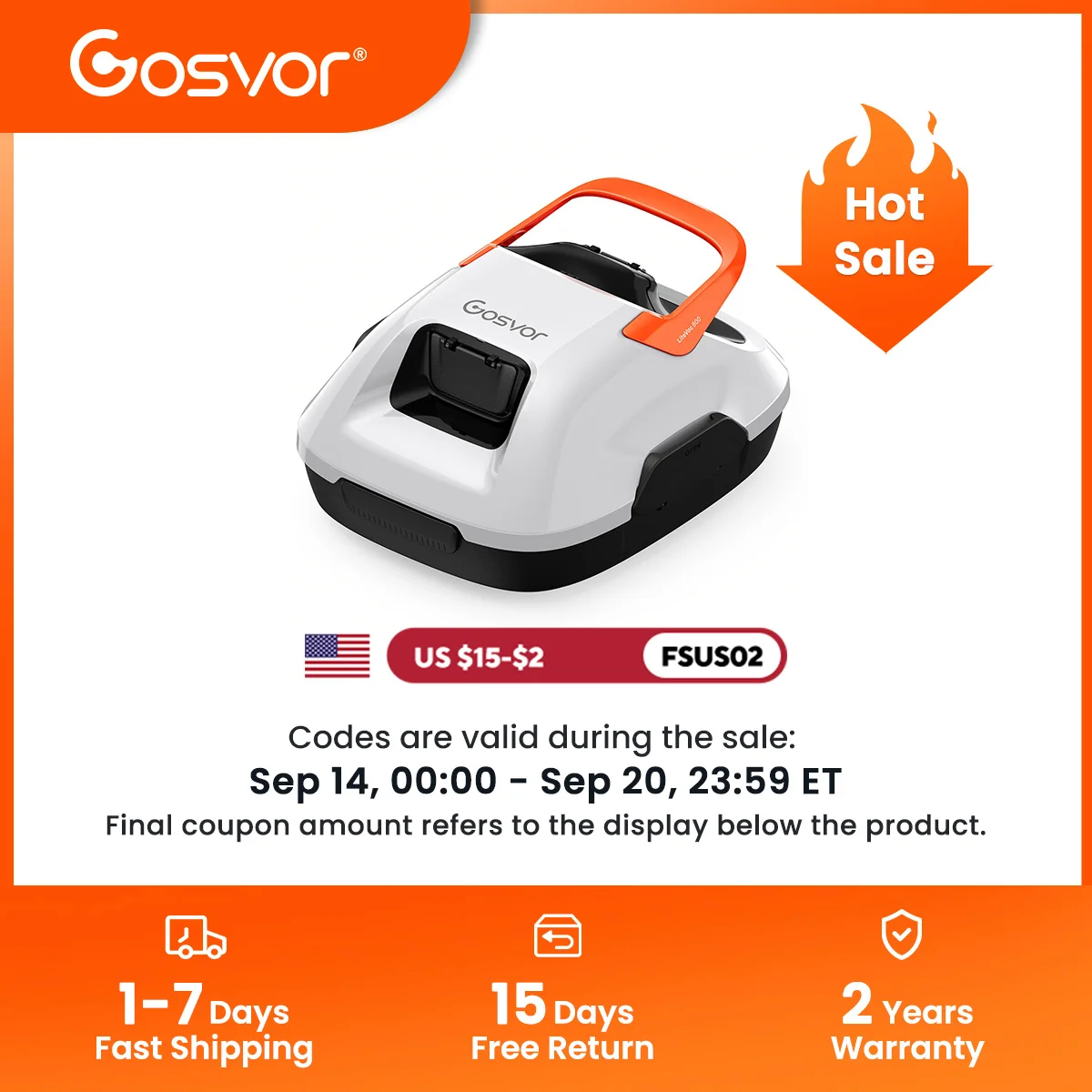2026 New Gosvor Pool Vacuum, Dual Cleaning Modes, Cordless Robotic Pool Cleaner Lasts 90 Mis, Self-Parking, Portable, 1200-1900GPH, Ideal for Above Ground Pool up to 860 sq.ft