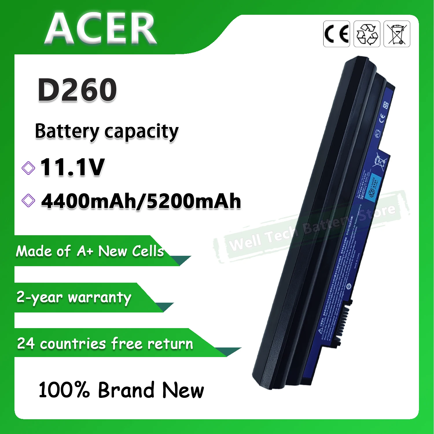 D260 Laptop Battery For ACER ASPIRE ONE D260 D255 D255E 722 AC700 Chromebook Cromia AC761 Chromebook，ZGB Series，ASPIRE ONE D270