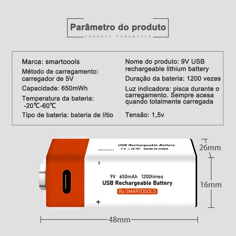 Rechargeable Battery for RC Helicopter Model Toy Microphone Micro USB Port Lithium Batteries 9V