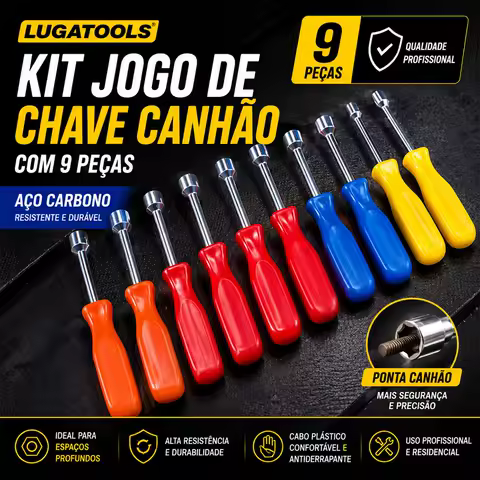 Kit Jogo De Chave Canhão Com 9 Peças Em Aço Carbono Lugatools