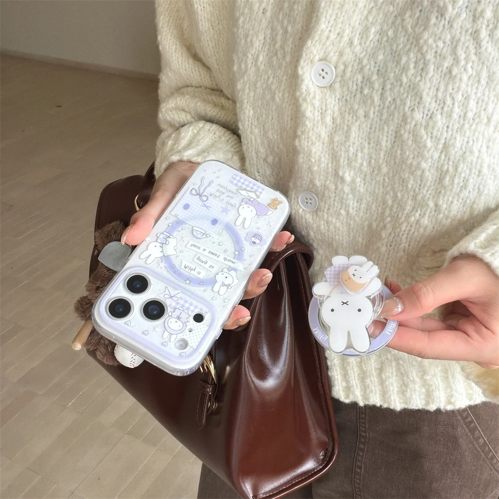 Nowe koreańskie etui na telefon z uroczym króliczkiem i magnetycznym uchwytem, kompatybilne z iPhone 17 Promax 14, 15, 16 13Pro Max Prote — zdjęcie produktu 5