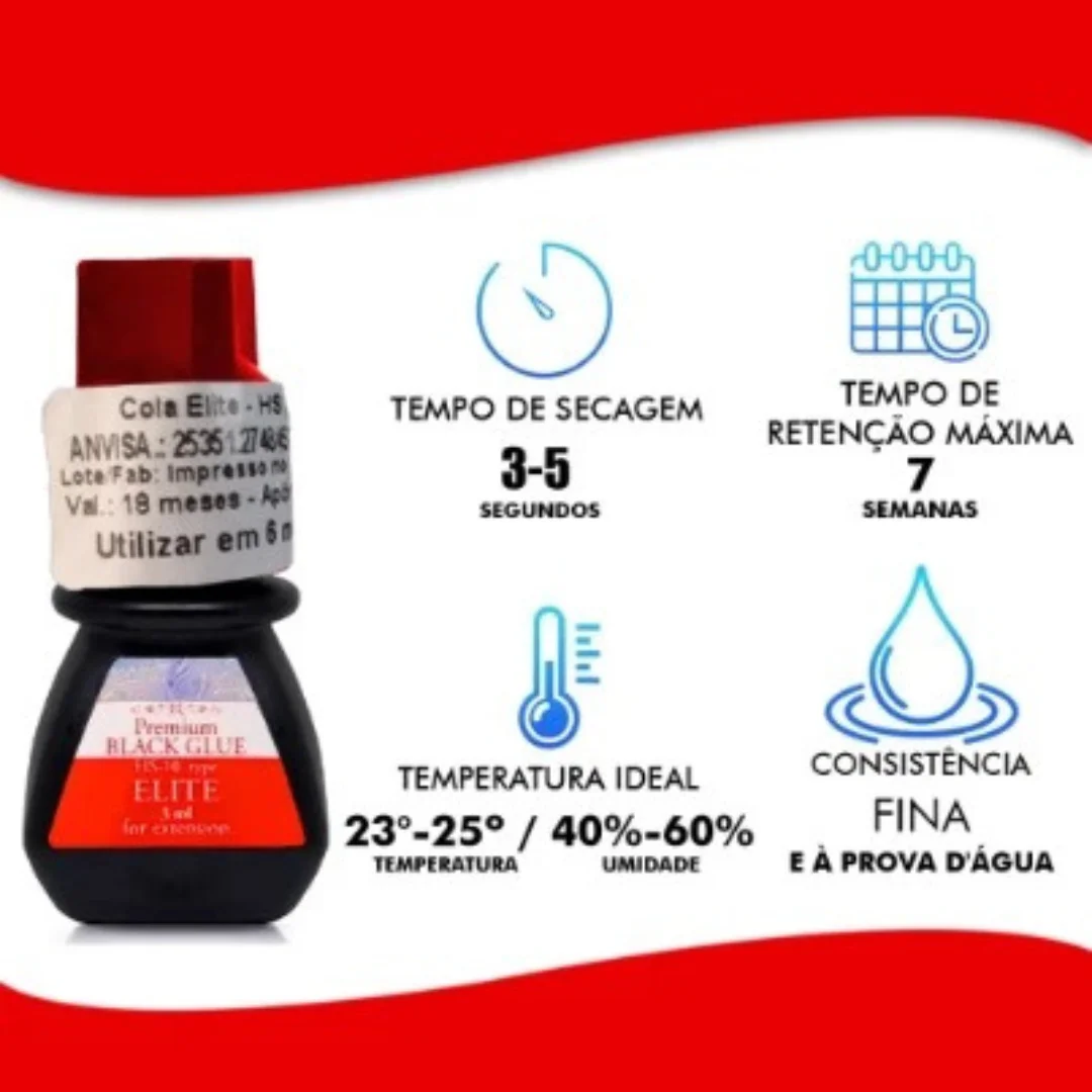 Cola Elite Hs-10 3ml Alongamento Cilios Postiços Extensão Premium Black Glue Volume Russo Com Anvisa