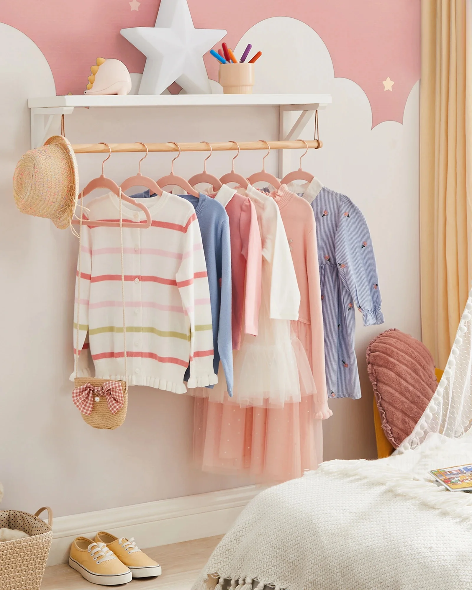 SONGMICS Kinderkleerhanger kleerhanger Kids 50-set Fluwelen haak 360 °   Roségouden roterende haken antislip - afbeelding 2
