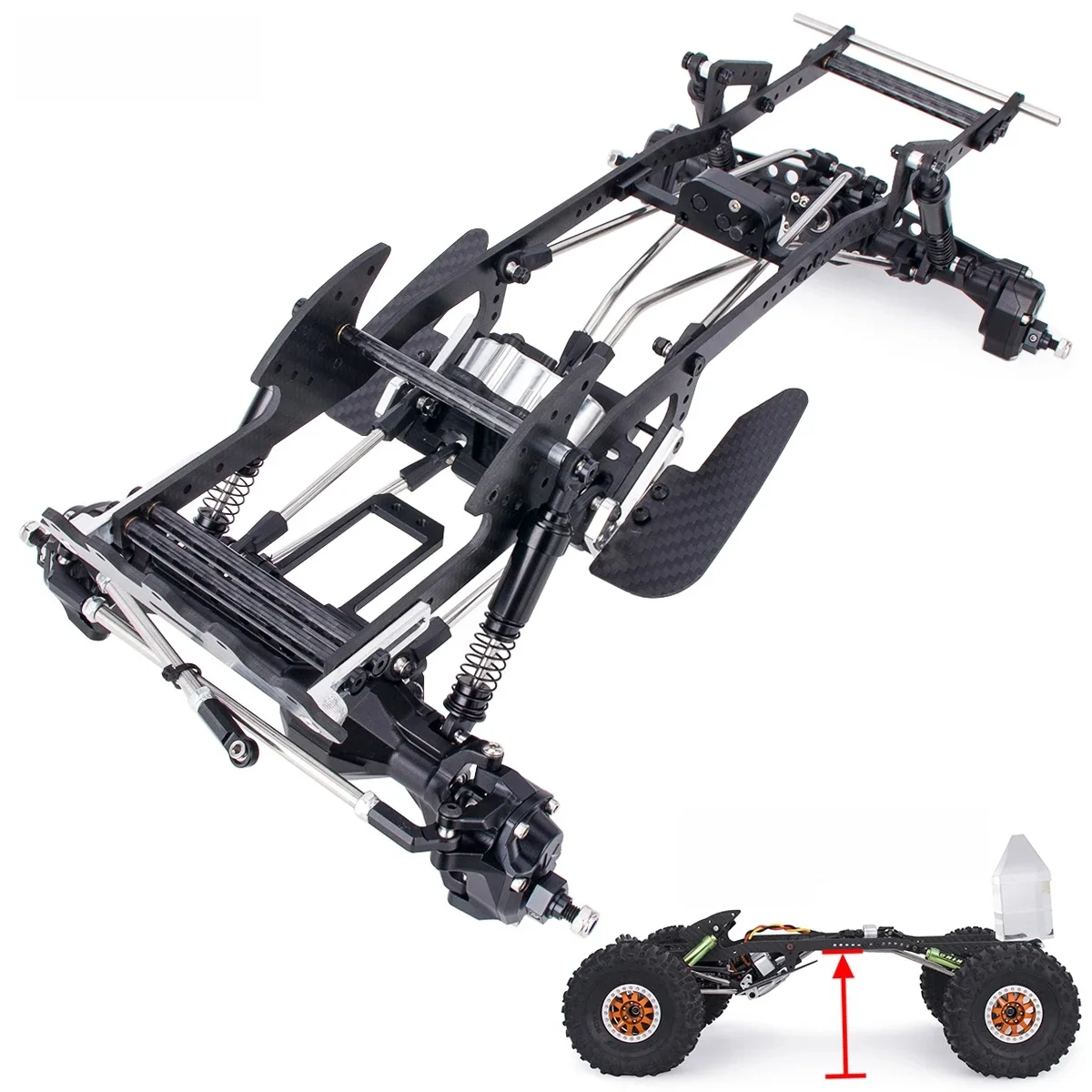 Kit de châssis LCG RC Performance carbone avec boîte de vitesses et amortisseurs pour 1/10 RC chenille SCX10 et mise à niveau Capra