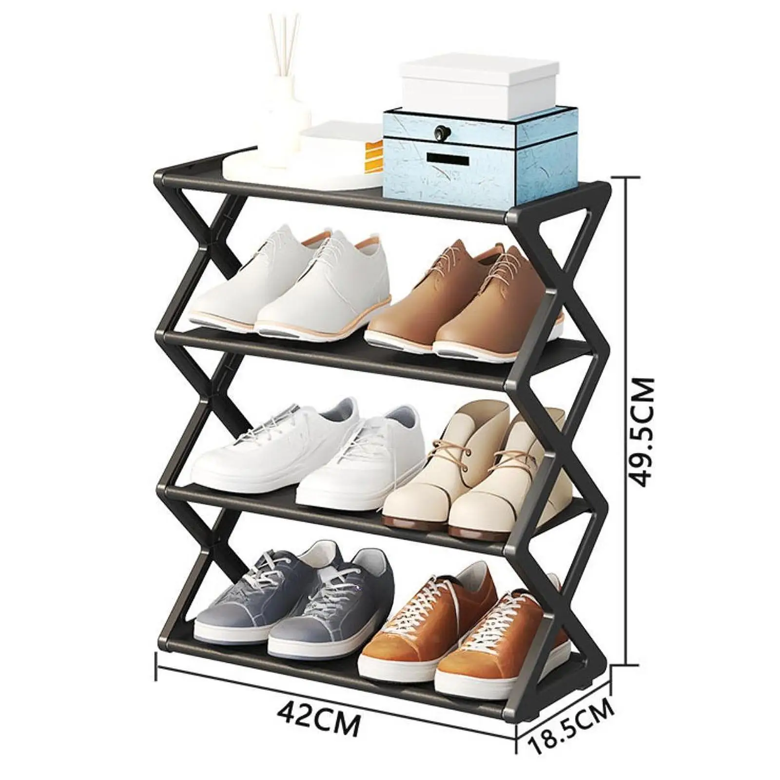 رف أحذية مقاوم للغبار على شكل X لرف مدخل الباب الأمامي، رف تخزين سهل التجميع للرف المنزلي خفيف الوزن