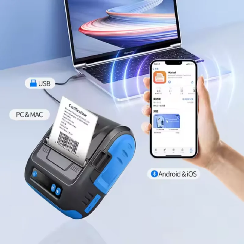 MHT-P29L Effective Mobile Potable Printer 80mm Wireless Bluetooth 80mm Label Receipt Printer Sticky Price Tag Mini Portable