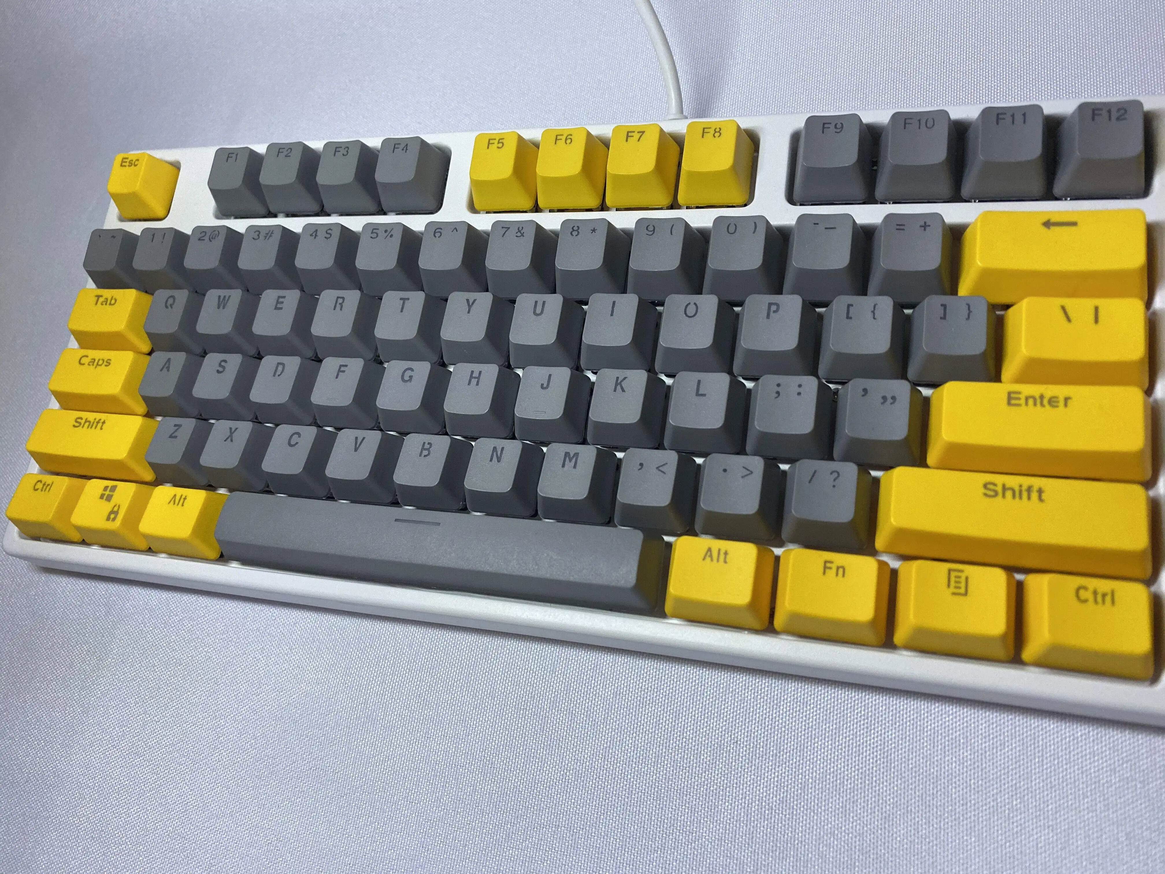 Teclas de Teclado mecánico de altura OEM, 87 teclas, color amarillo y gris, Material PBT, caracteres retroiluminados dobles, teclas transparentes para juegos