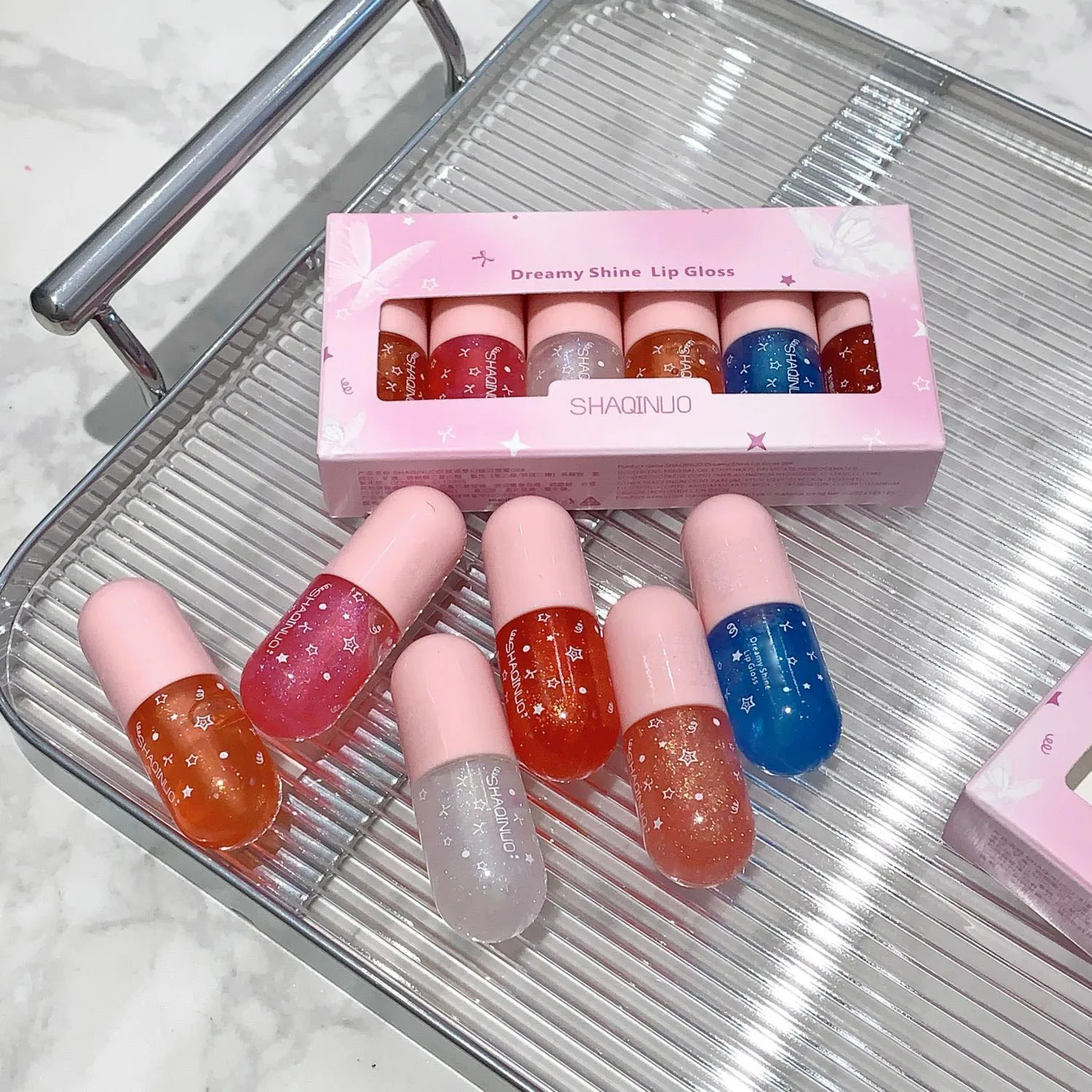 6pcs/set, Glitter Lip Gloss Set, Moisturizing Jelly Lip Oil, Shimmering Mirror Finish, Hydrating Plump Glass Lips, Perfect for H