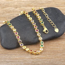 AIBEF INS Popular Romantic 5 Colors Rhinestone Women Pendant Gold Plated Iced Out Tennis Chain Necklace Charm Copper Zircon Gift