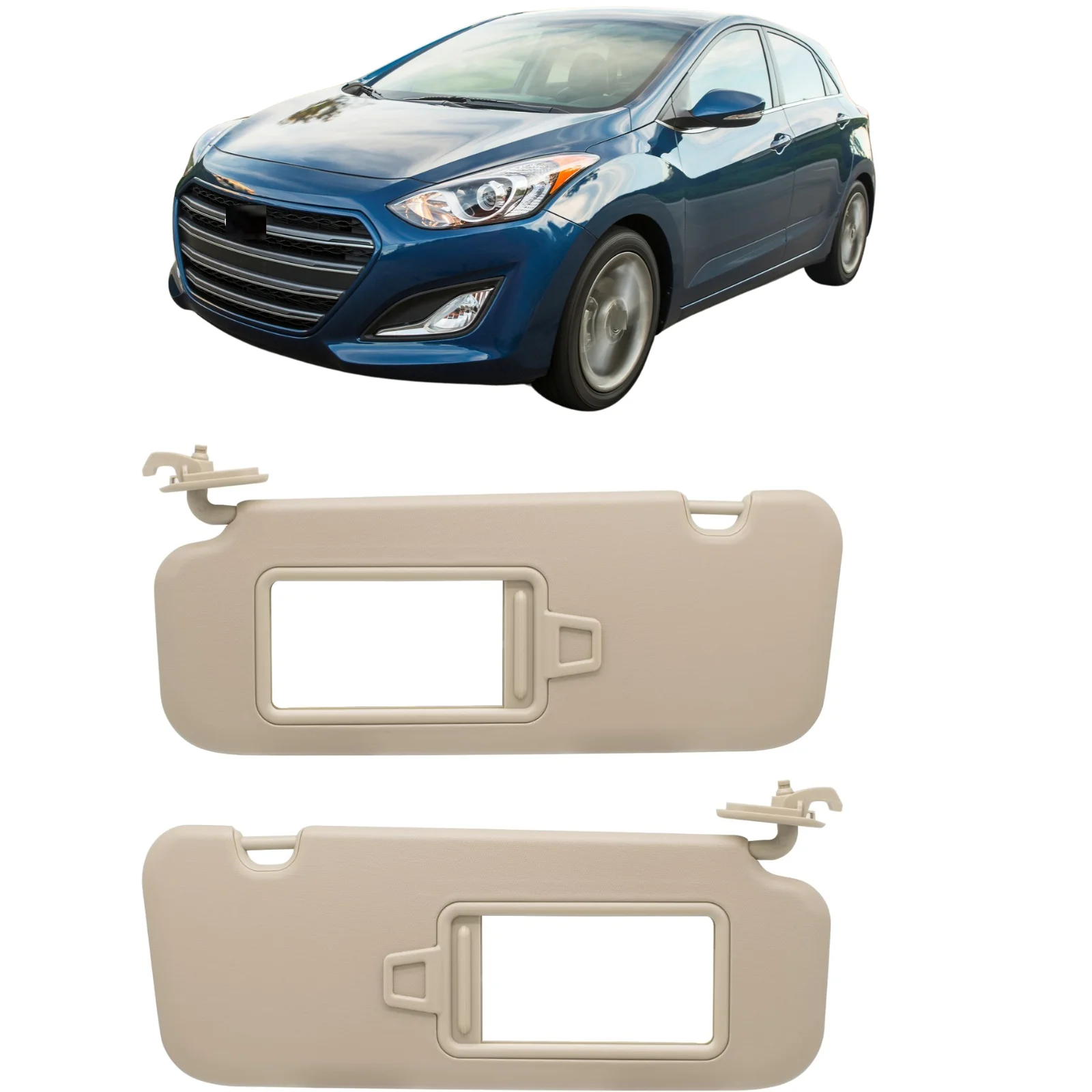 

For Hyundai Elantra Sun Visor Fit rLeft Driver Right Passenger Side Grey and Beige 2016-2019 Replacement 85210-F0100TTX