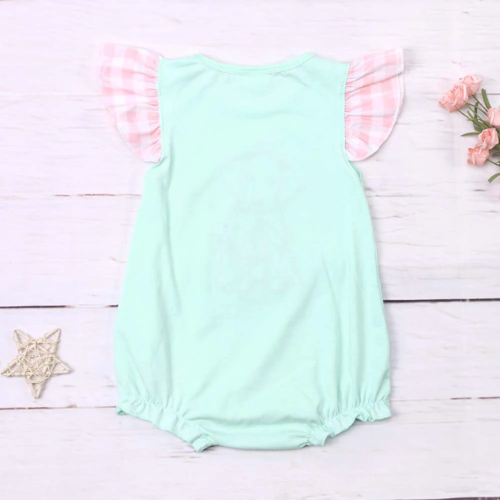 2024 Boutique New Summer Pink Lattice Sleeveless Baby Girl Jumpsuit Round Neck Puppy Embroidery Bodysuit Green One-Piece Clothes